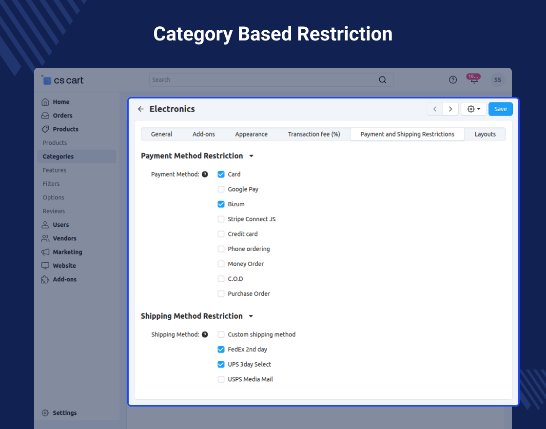 CS-Cart Payment Method Restriction