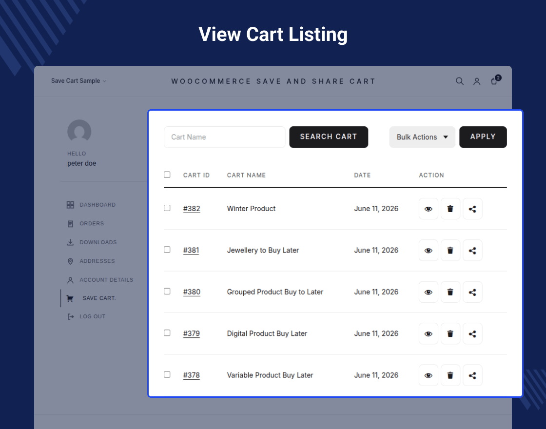 WooCommerce Save and Share Cart Plugin
