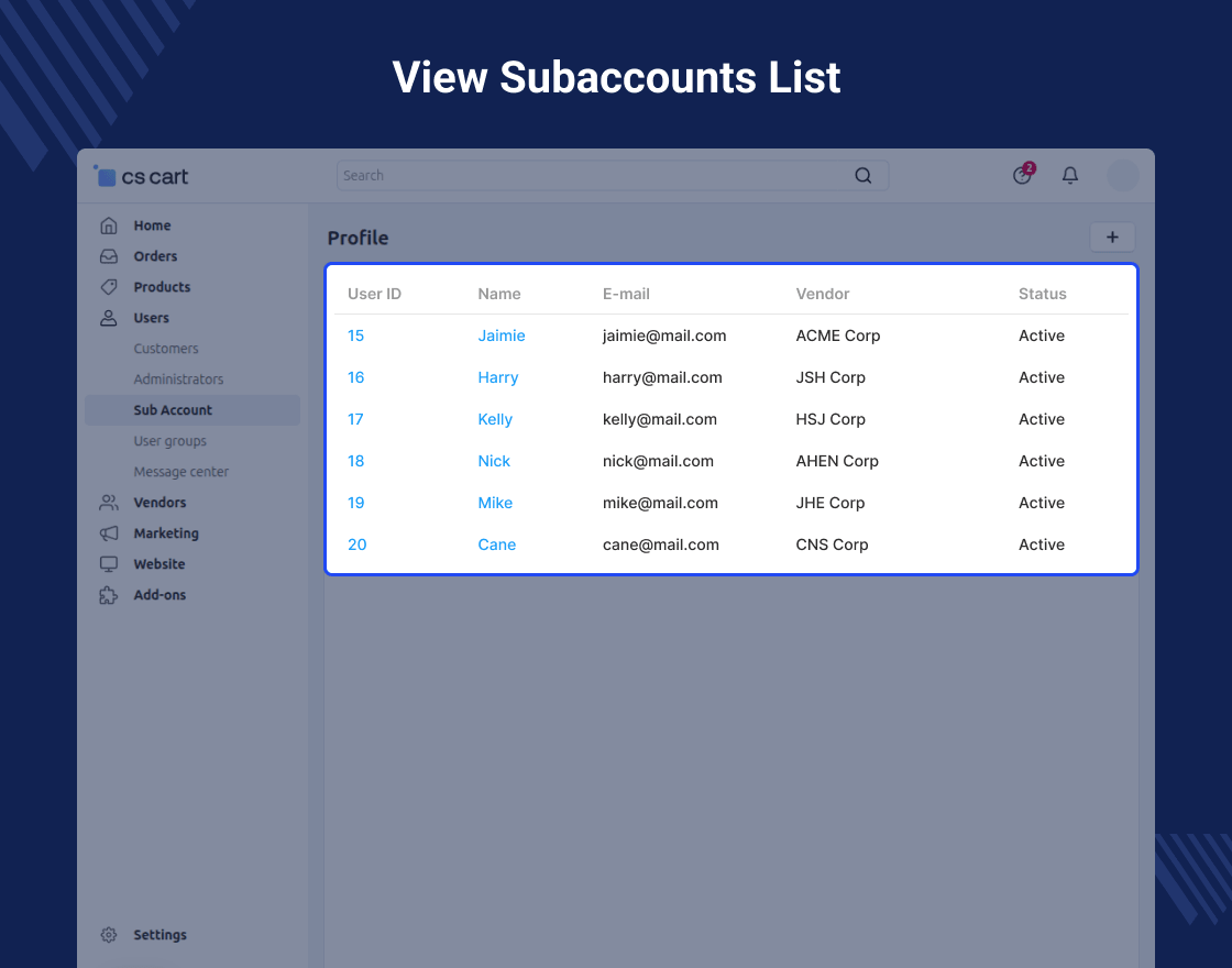 CS-Cart Multi Vendor Sub Accounts