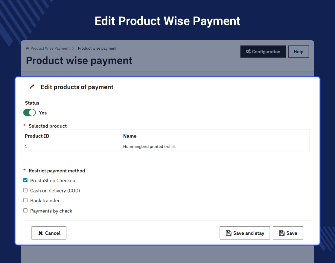 Prestashop Product Wise Payment 