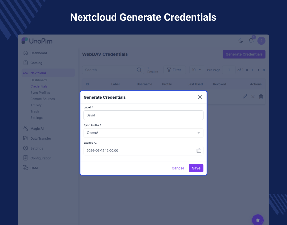 UnoPim Nextcloud DAM Integration