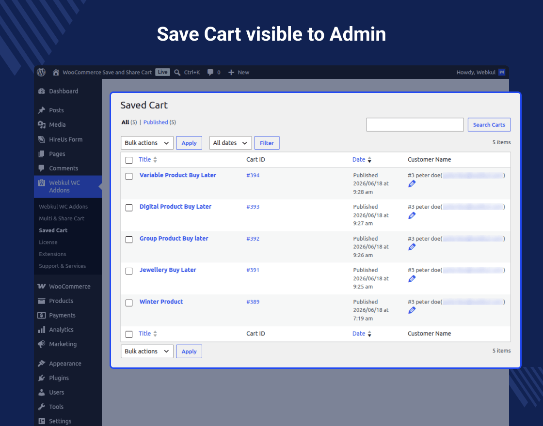 WooCommerce Save and Share Cart Plugin
