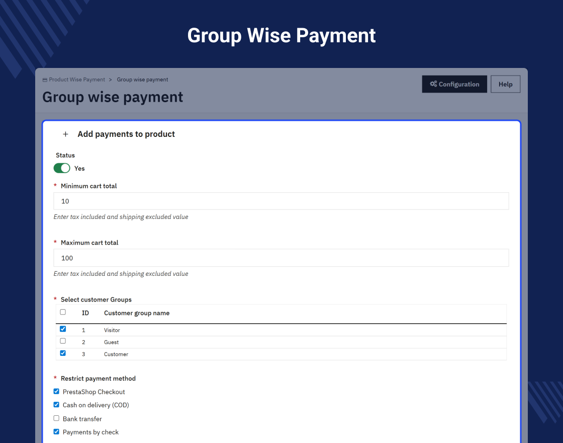 Prestashop Product Wise Payment 