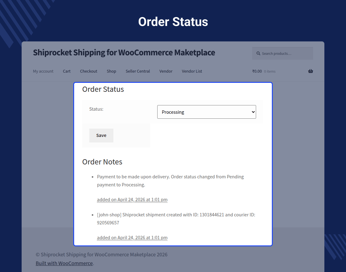 WooCommerce Marketplace Shiprocket Shipping
