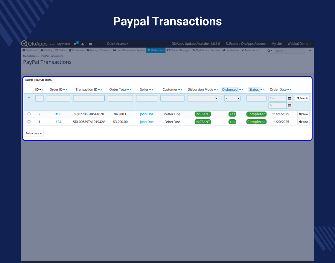 QloApps Marketplace Paypal Commerce Payment Gateway