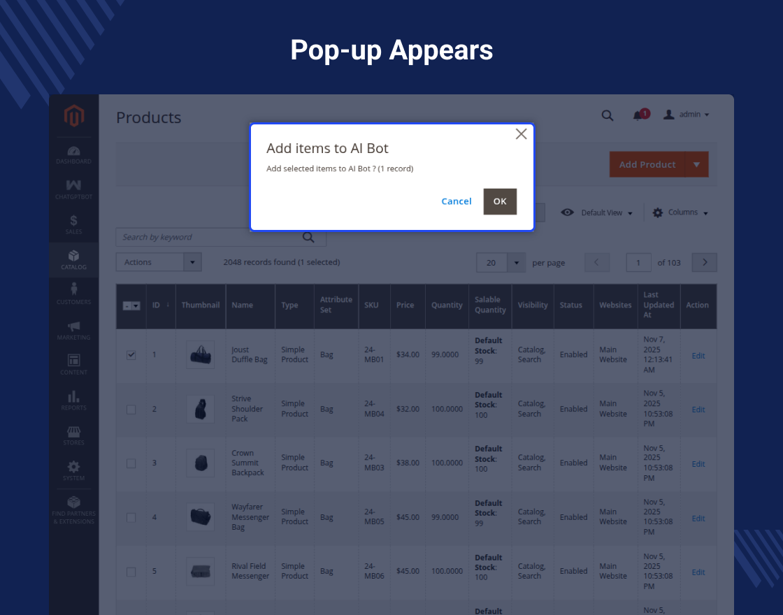 Magento 2 Chatbot Using OpenAI ( ChatGPT ) LLM
