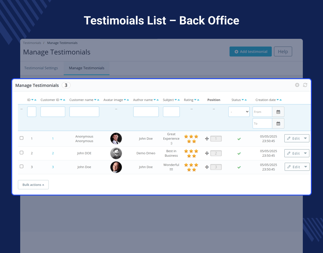 Prestashop Testimonial
