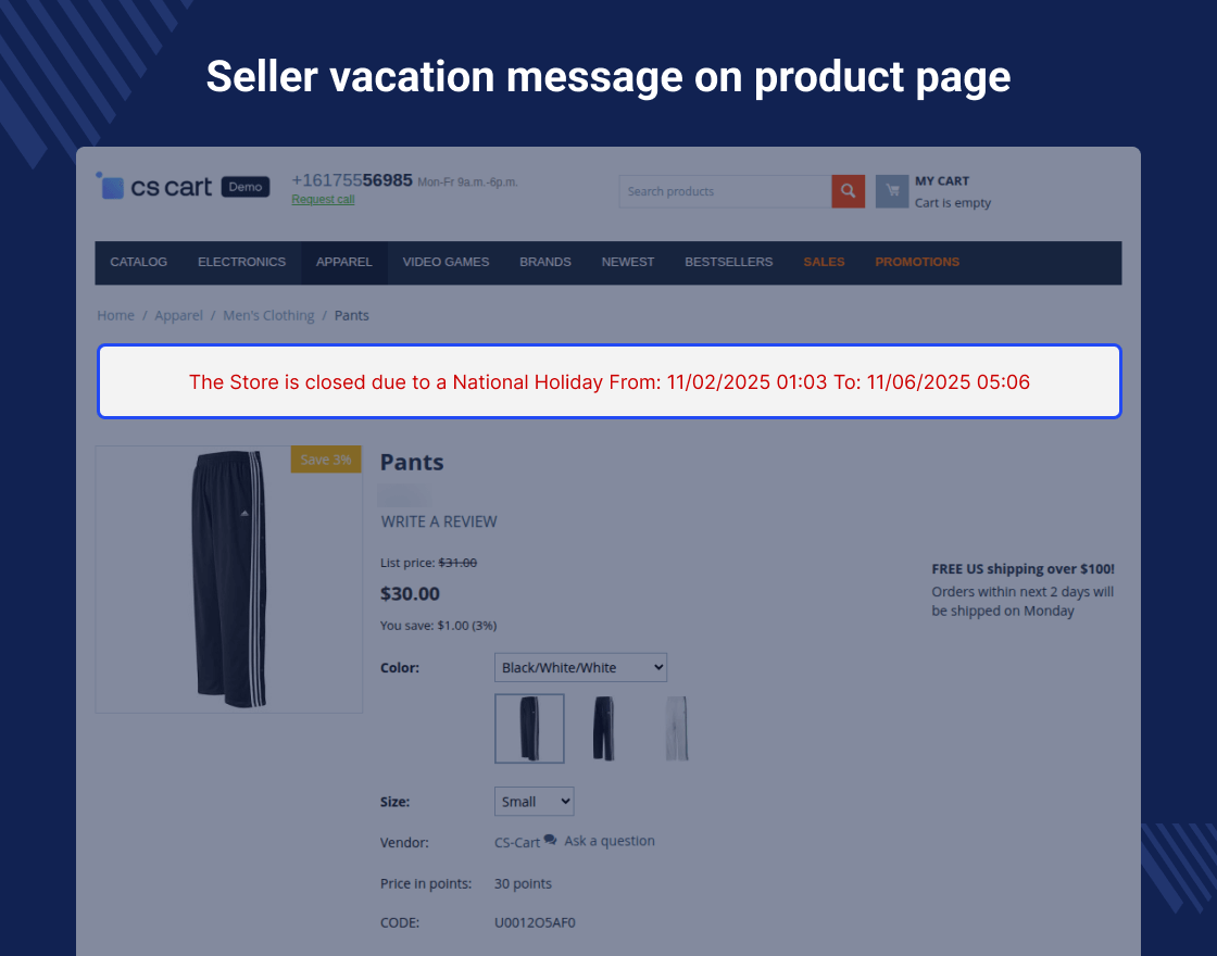 Cs-Cart Seller Vacations