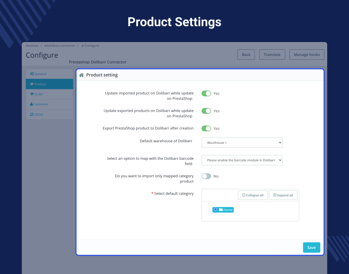 PrestaShop Dolibarr Connector