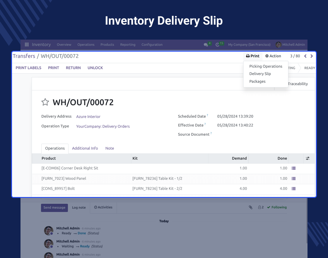 Odoo BOM delivery slip