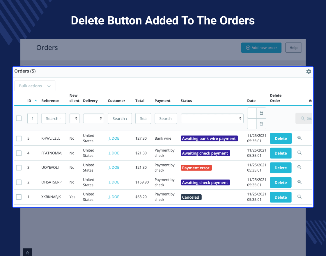 Prestashop Bulk Order Delete 