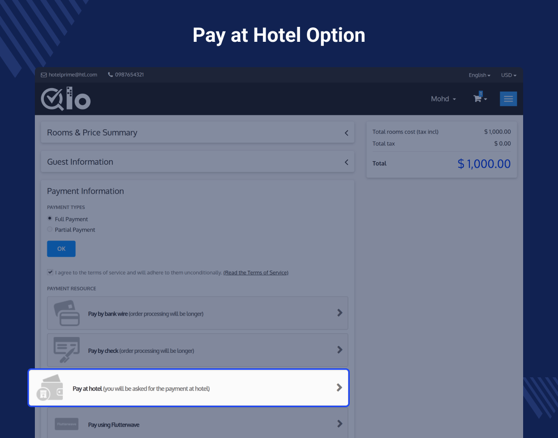 QloApps Marketplace Pay At Hotel