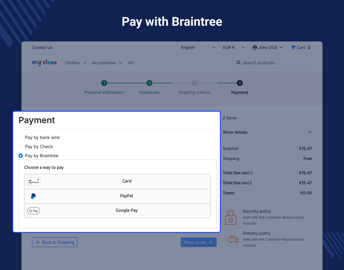 Prestashop Braintree Payment Gateway