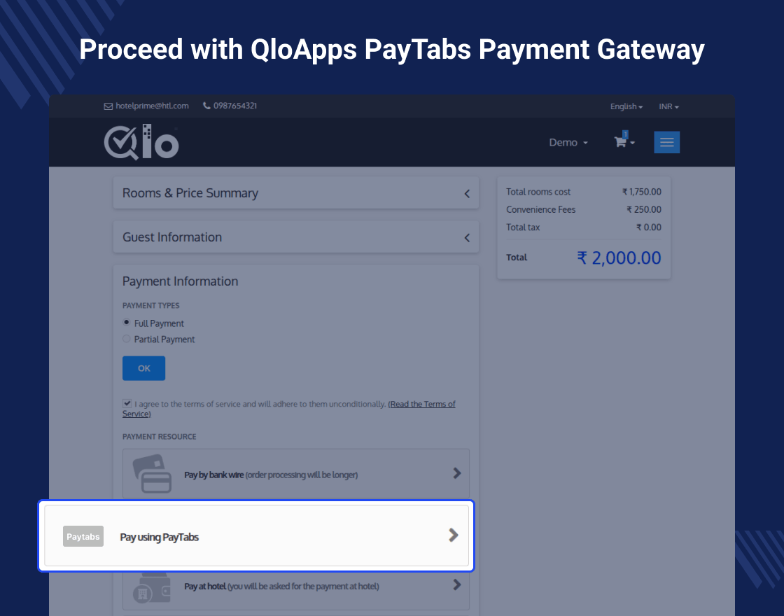 QloApps PayTabs Payment Gateway