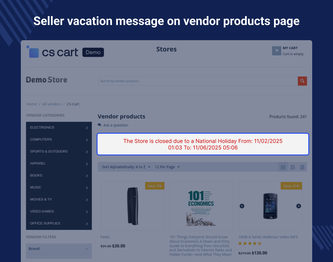 Cs-Cart Seller Vacations