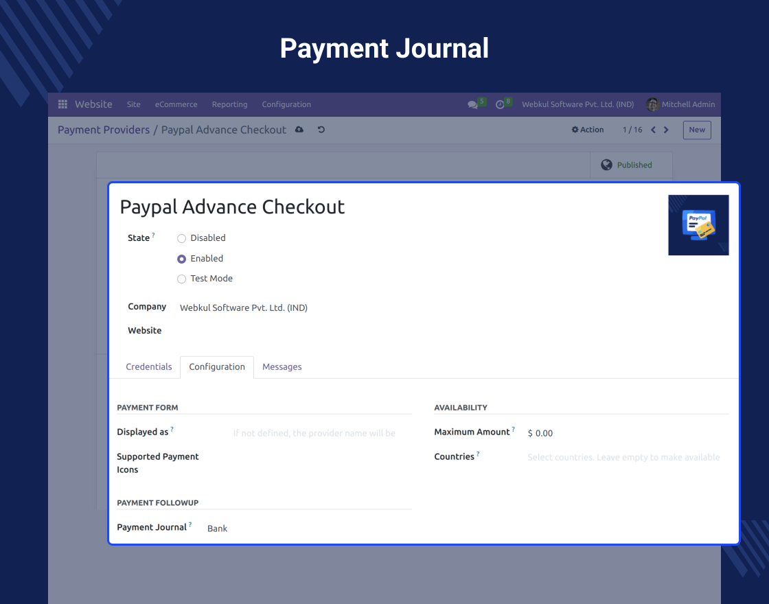 Odoo Website Paypal Advance Checkout Payment Acquirer