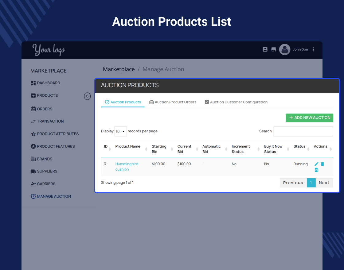 PrestaShop Marketplace Seller Auction
