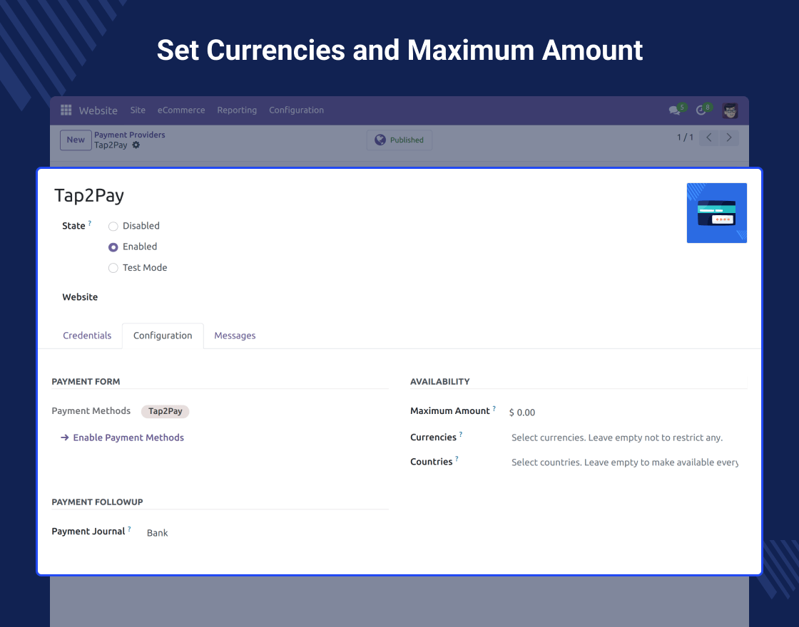 Odoo Tap2Pay Payment Acquirer