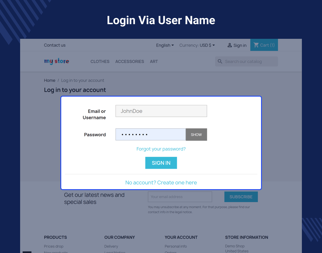 Prestashop Login By Username