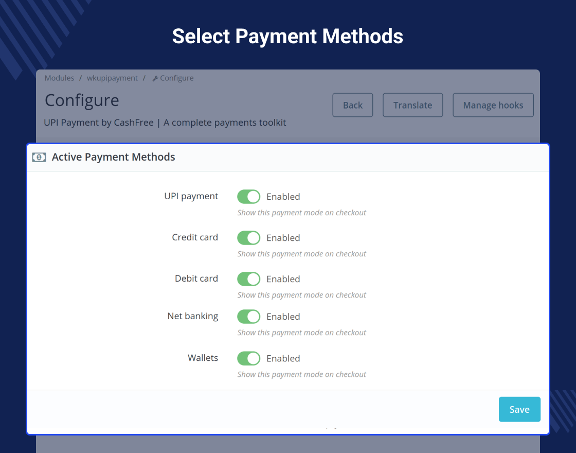 PrestaShop Cashfree Payment Gateway | UPI | Wallet