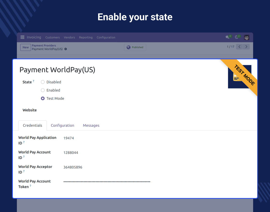 Odoo Worldpay (US) Payment Acquirer - WebKul