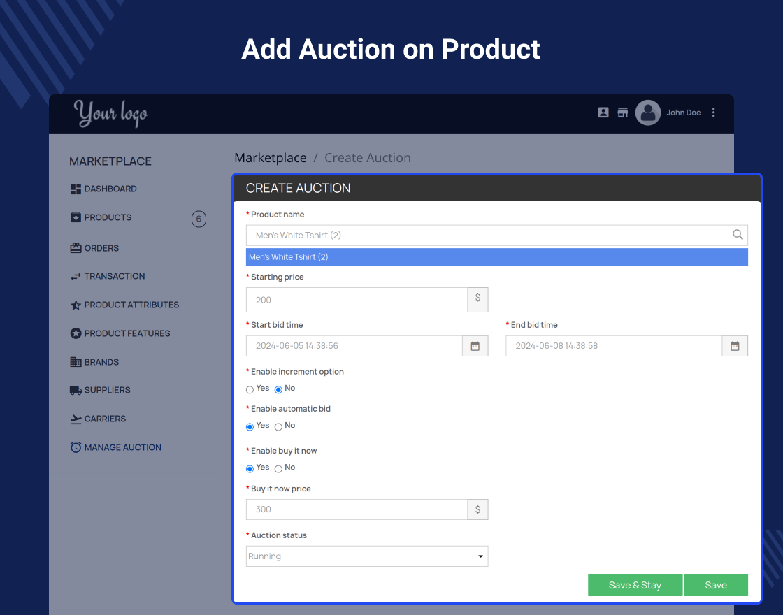 PrestaShop Marketplace Seller Auction