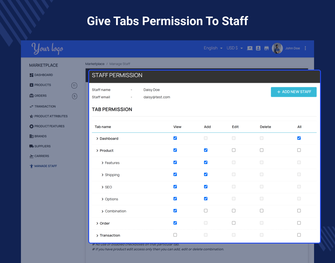 Prestashop Marketplace Seller Staff