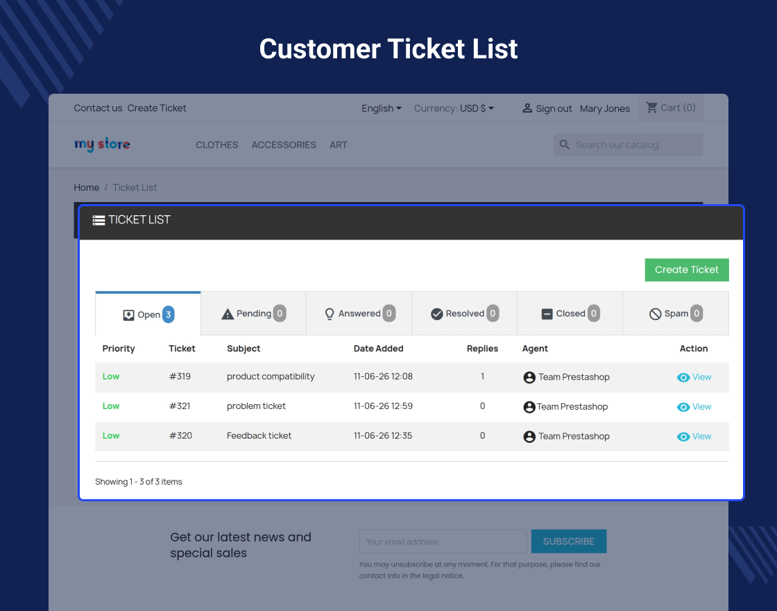 UVdesk Prestashop Free Helpdesk Ticket System 