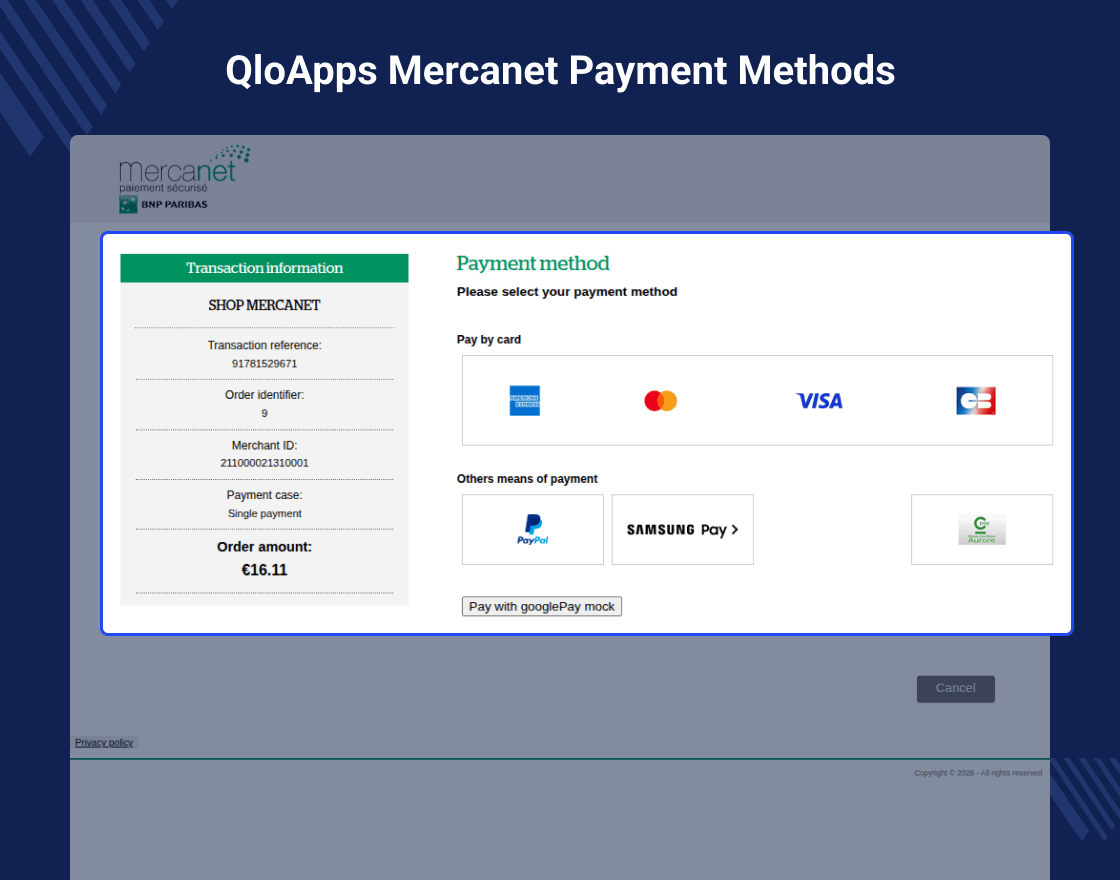 QloApps Mercanet Payment Gateway