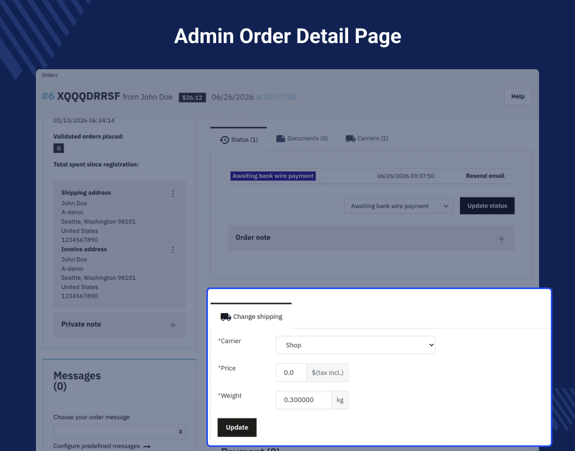Prestashop Order Carrier Change
