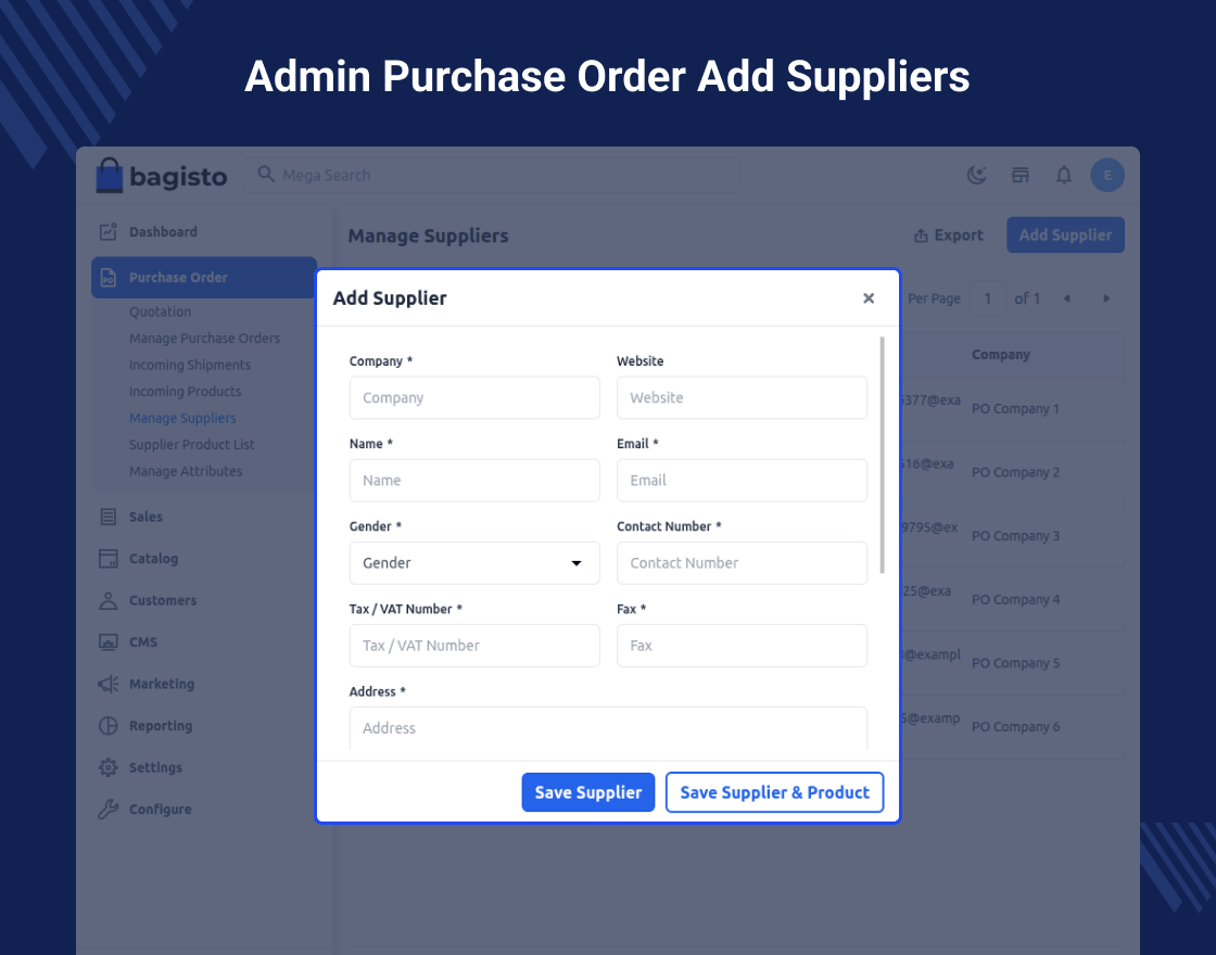 Laravel (Bagisto) Purchase Order Management