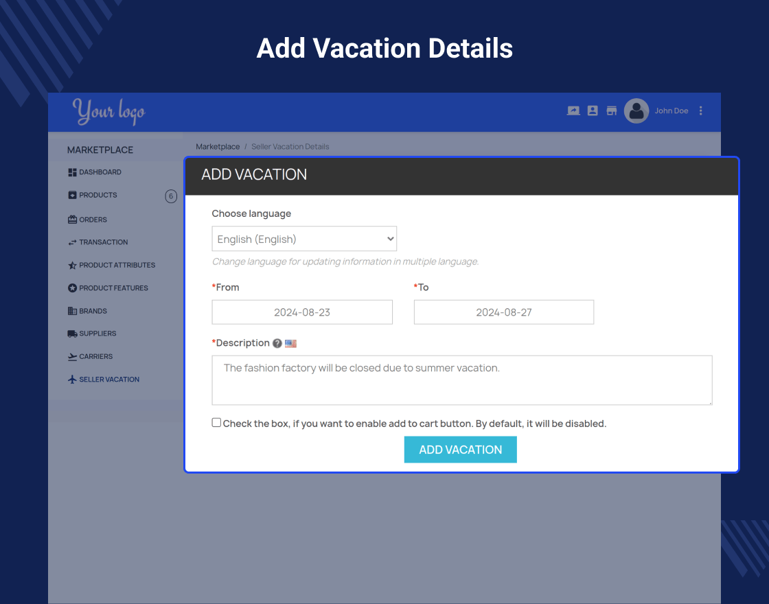Prestashop Marketplace Seller Vacation
