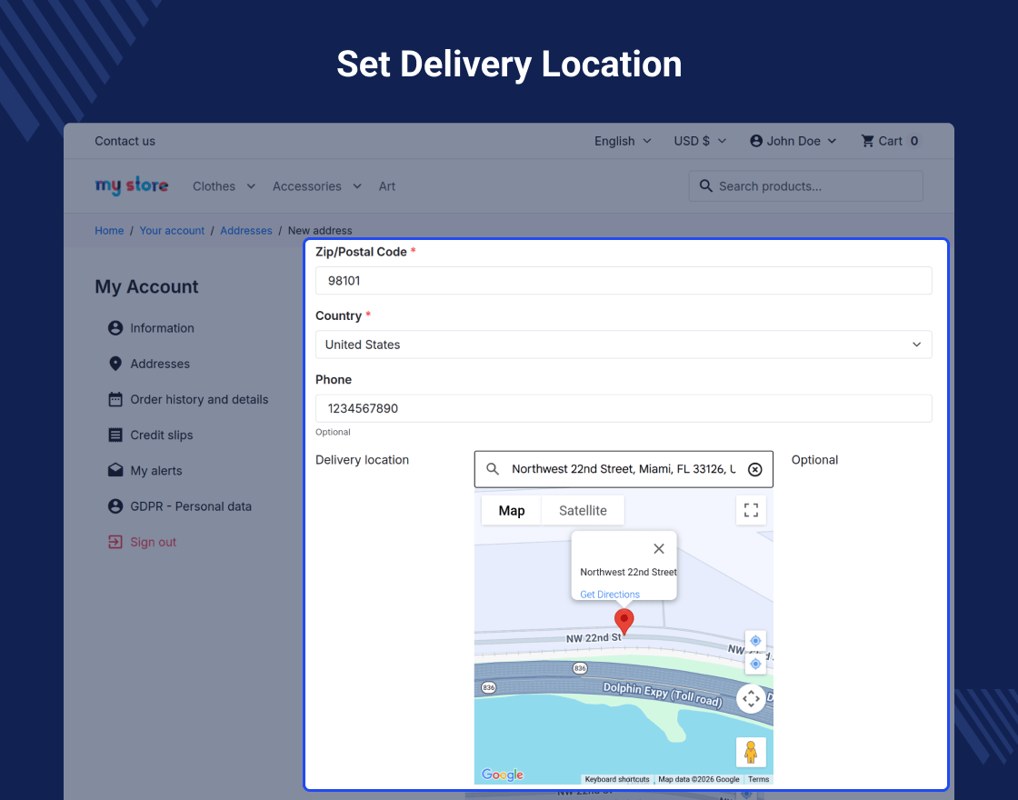 Prestashop Set Your Delivery Location
