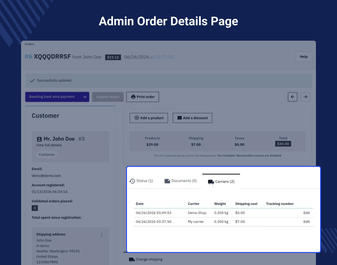 Prestashop Order Carrier Change