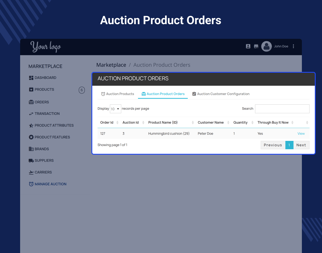 PrestaShop Marketplace Seller Auction