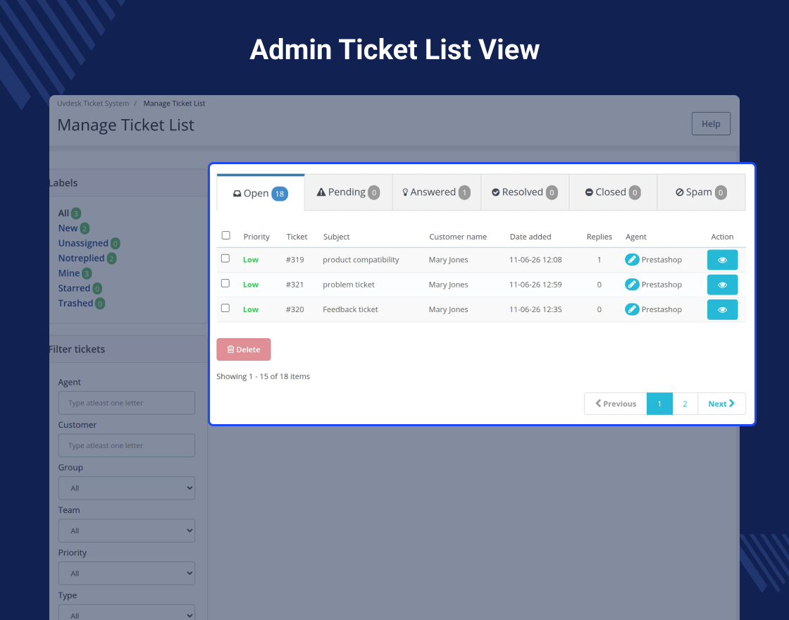 UVdesk Prestashop Free Helpdesk Ticket System 
