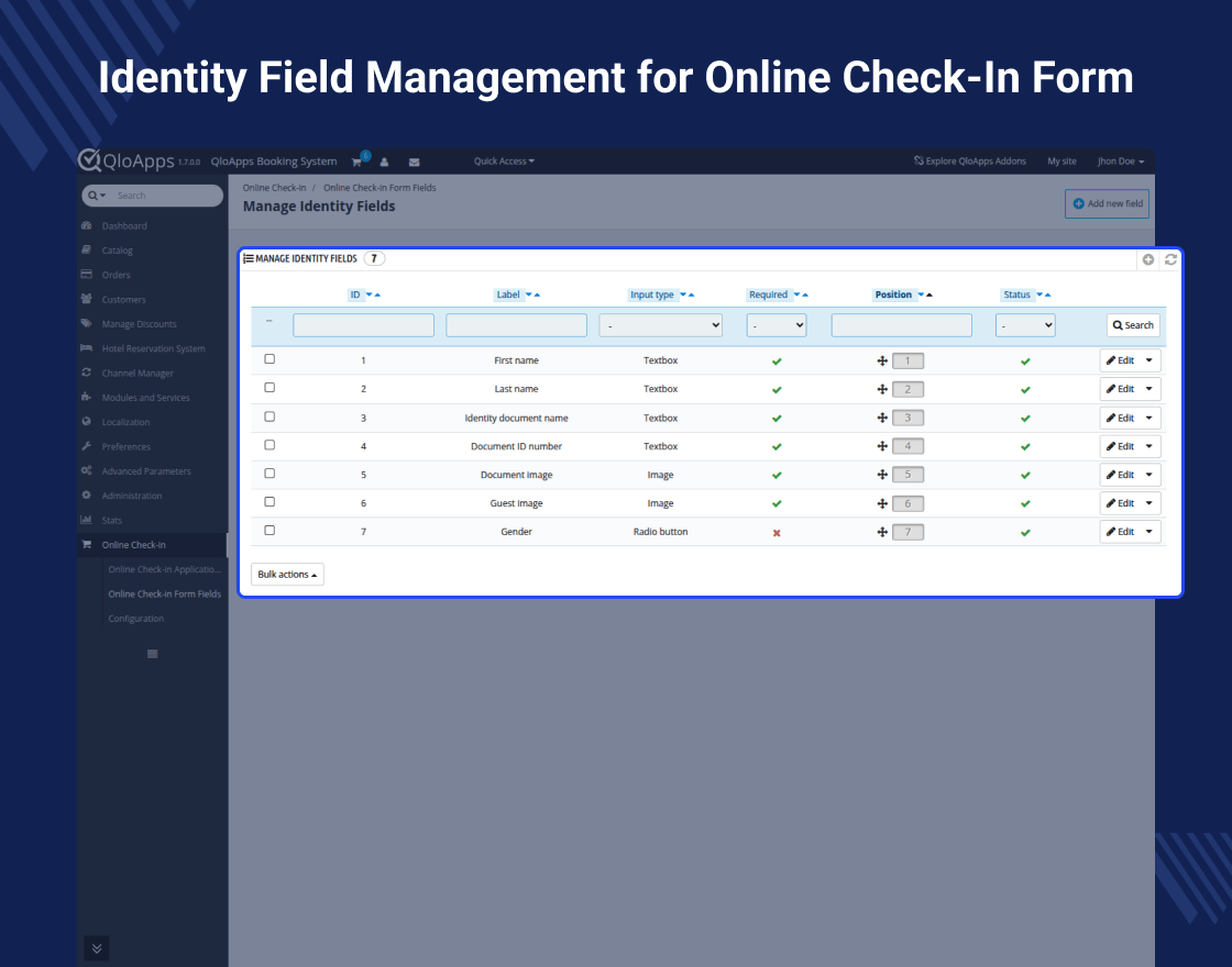 QloApps Online Check-in