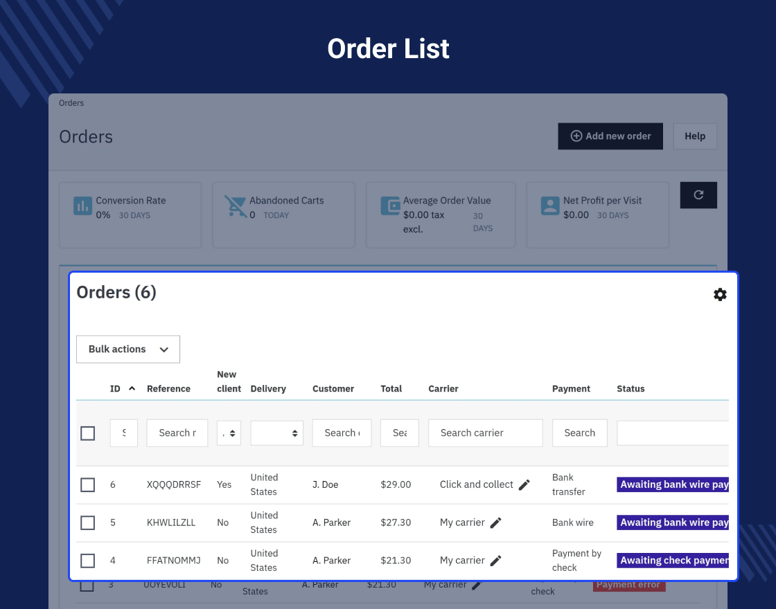 Prestashop Order Carrier Change