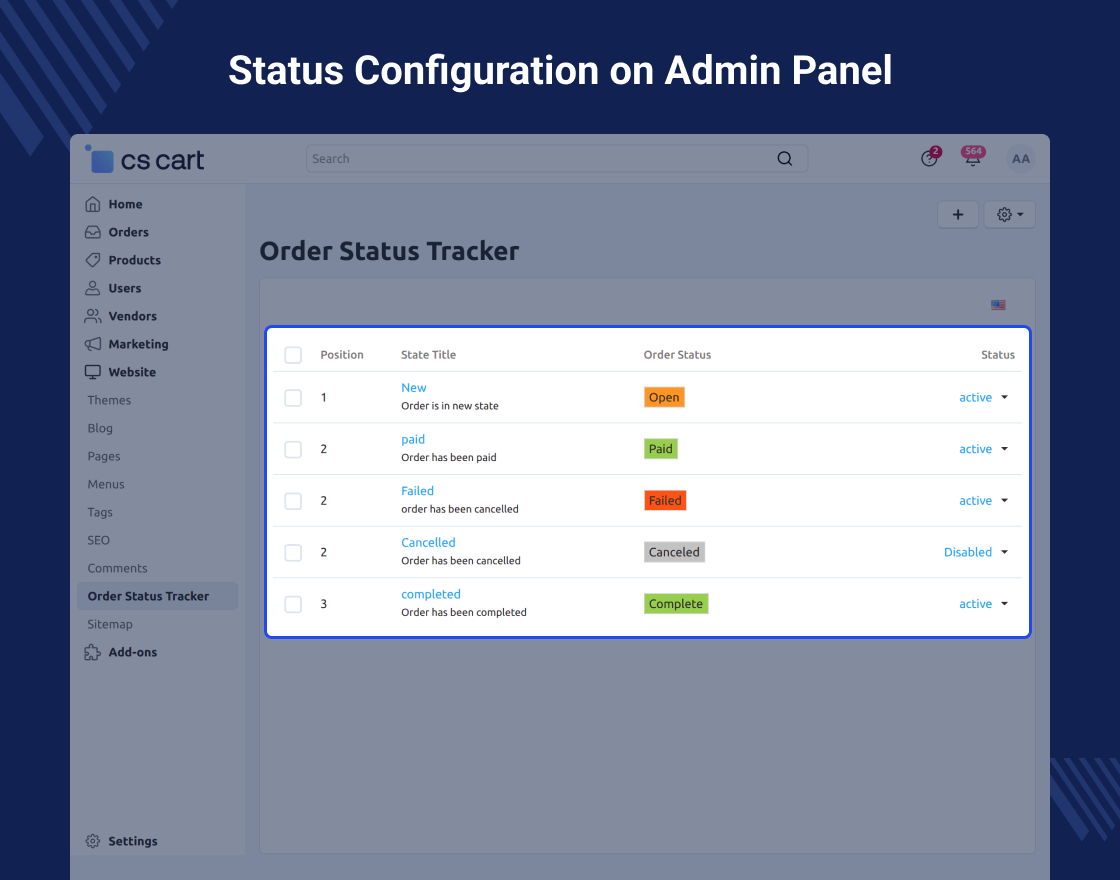 CS-Cart Order Status Tracker