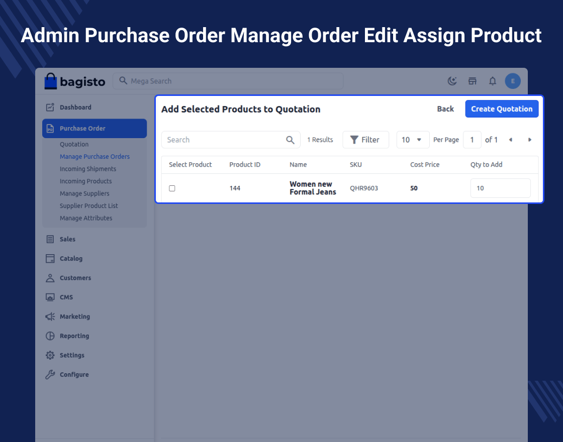 Laravel (Bagisto) Purchase Order Management