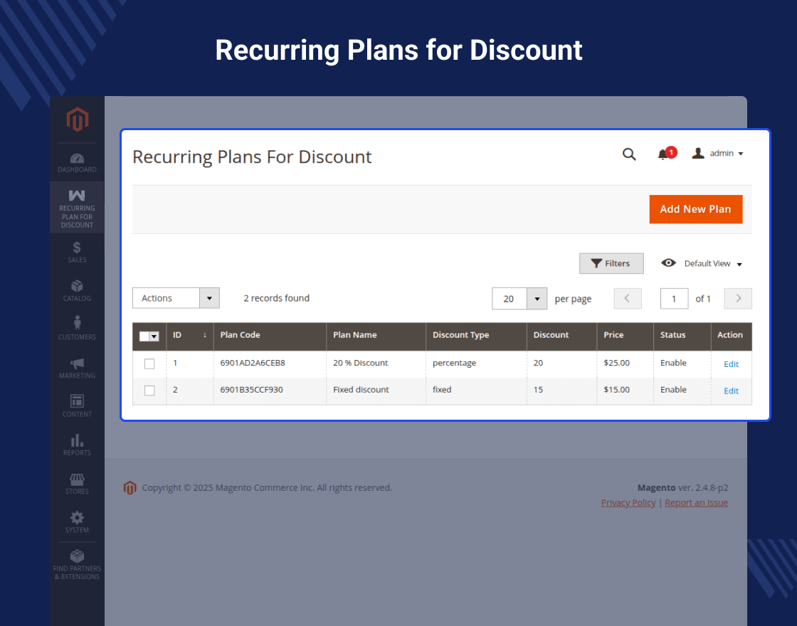 Magento 2 Recurring Plan for Discount