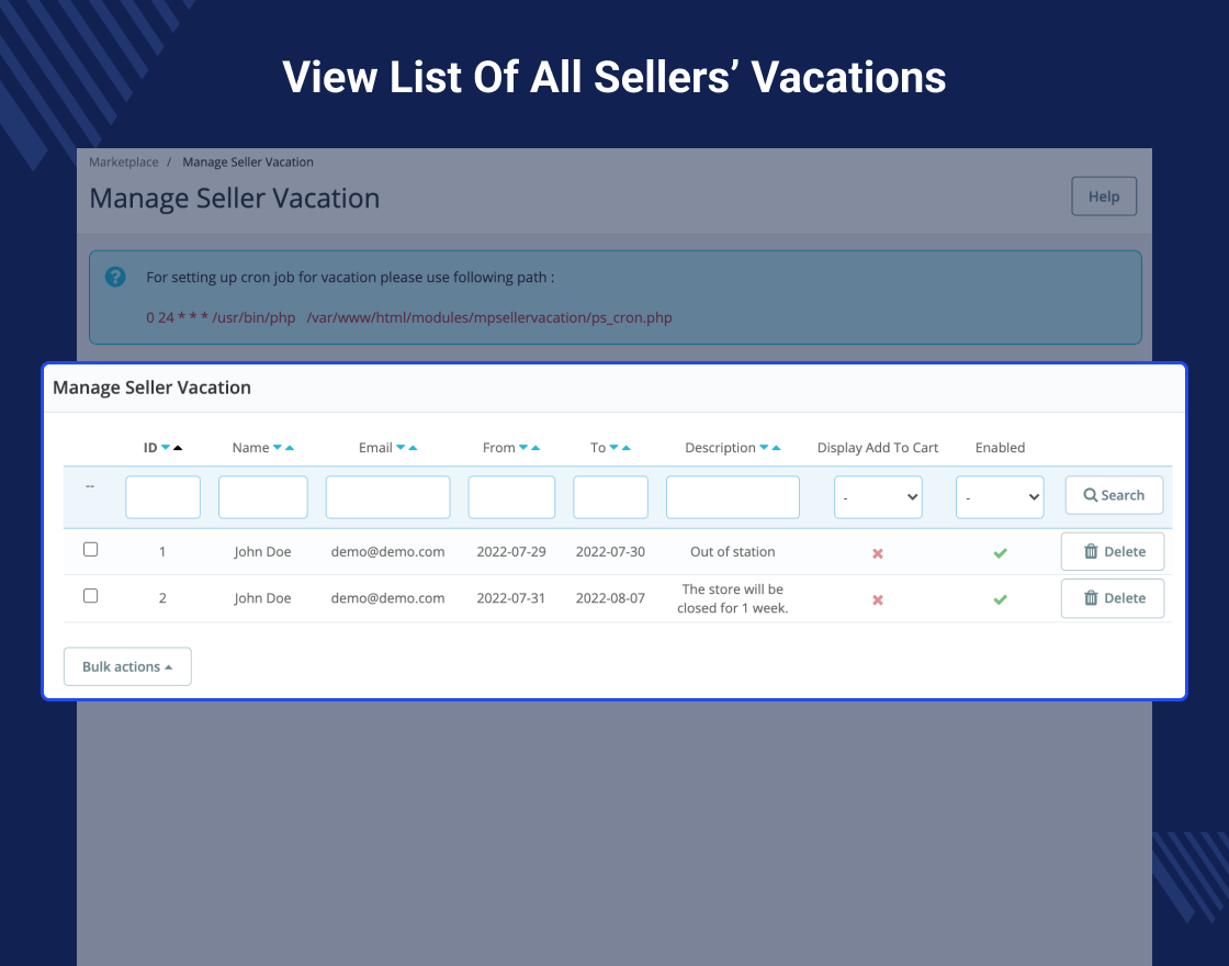 Prestashop Marketplace Seller Vacation