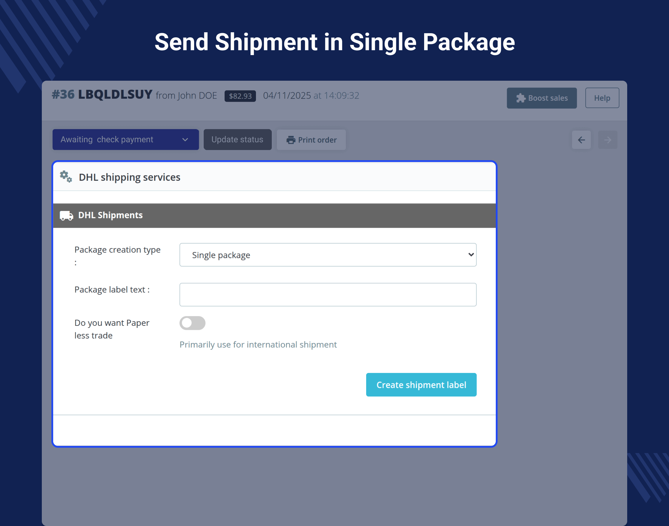 Prestashop DHL Shipping with Label Print - API Based Shipping