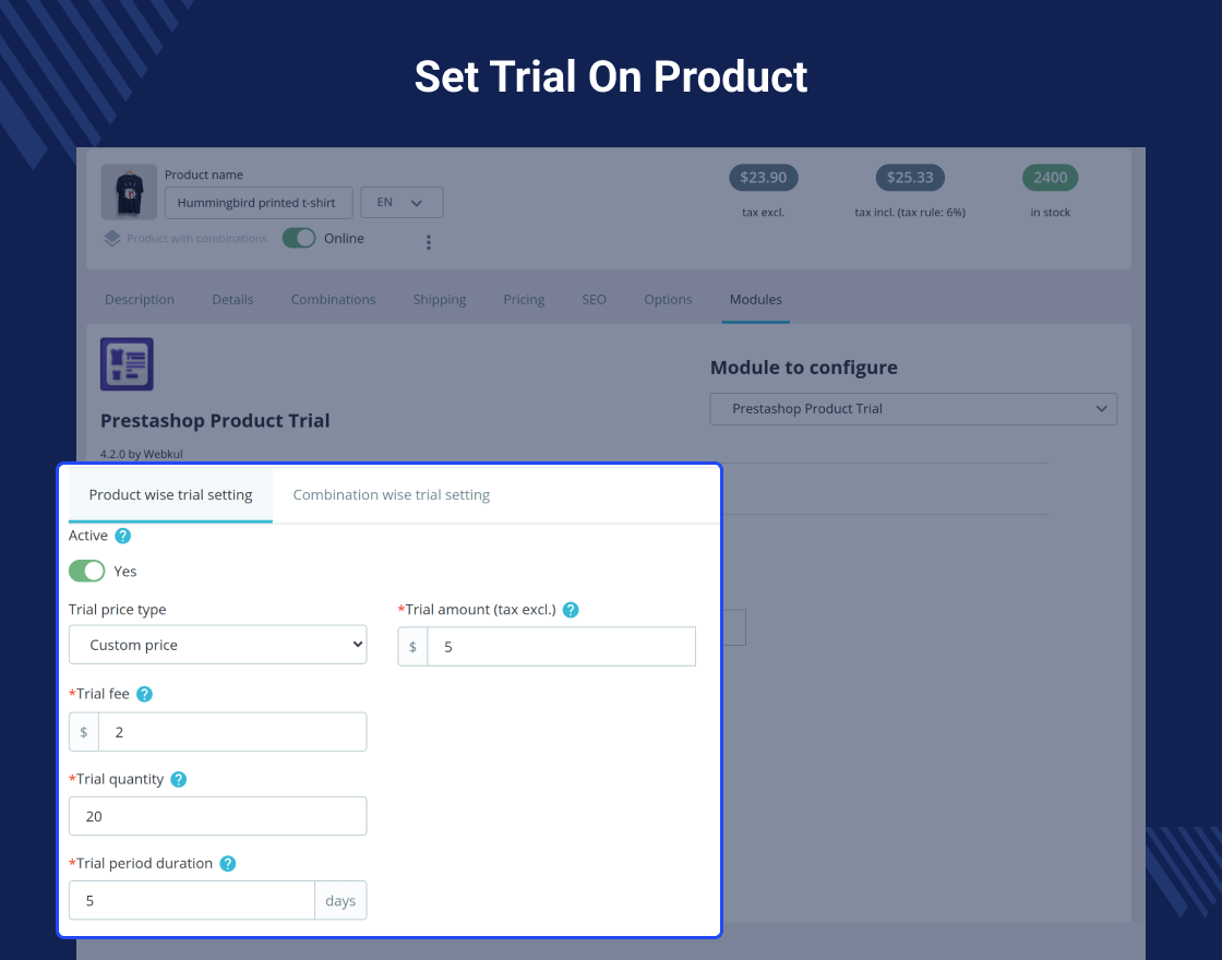 Prestashop Product Trial