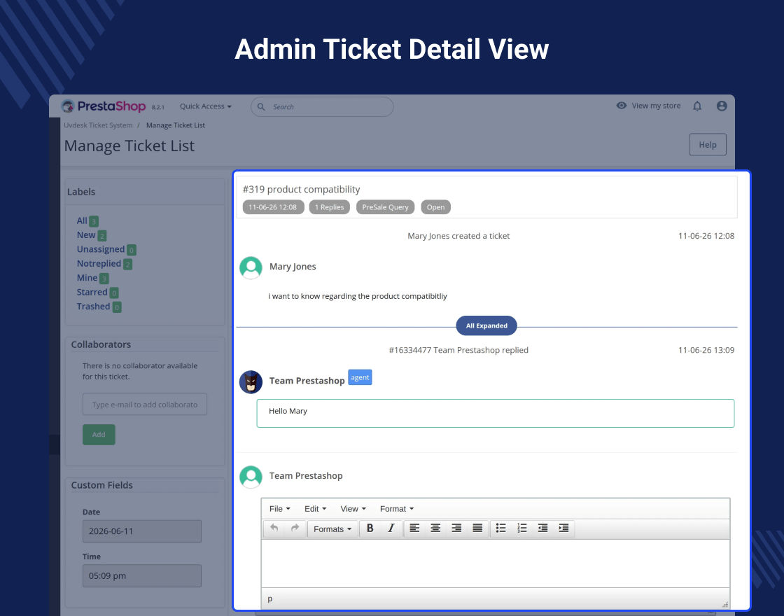 UVdesk Prestashop Free Helpdesk Ticket System 