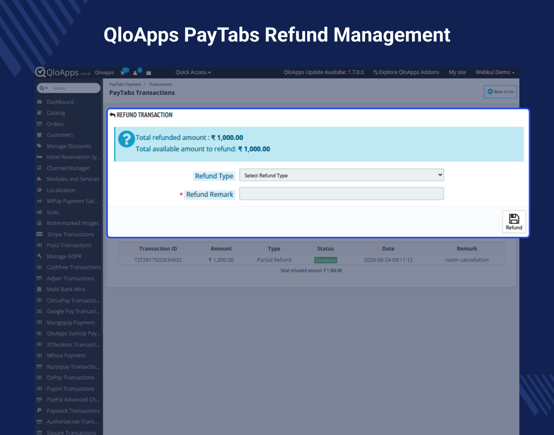 QloApps PayTabs Payment Gateway