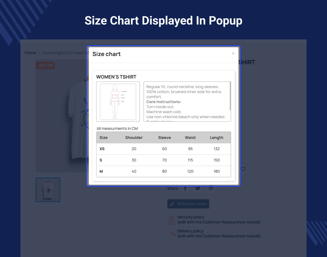 Prestashop Product Size Chart