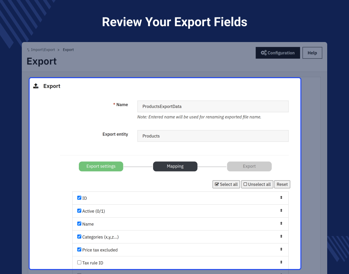 Prestashop Import Export