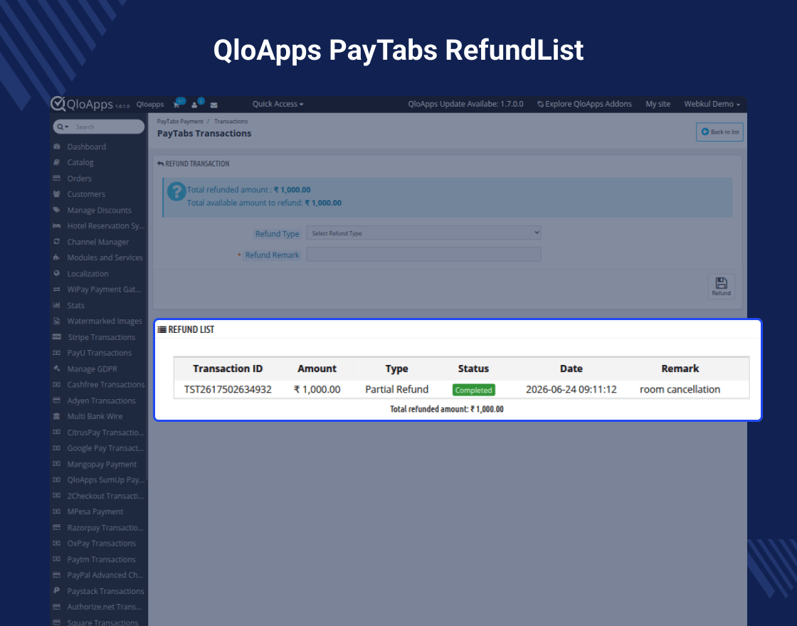 QloApps PayTabs Payment Gateway
