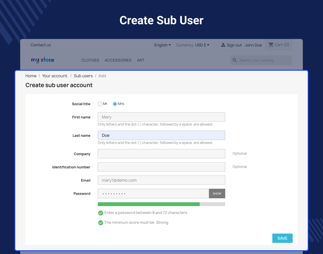 PrestaShop Add Sub-User Account for Buying